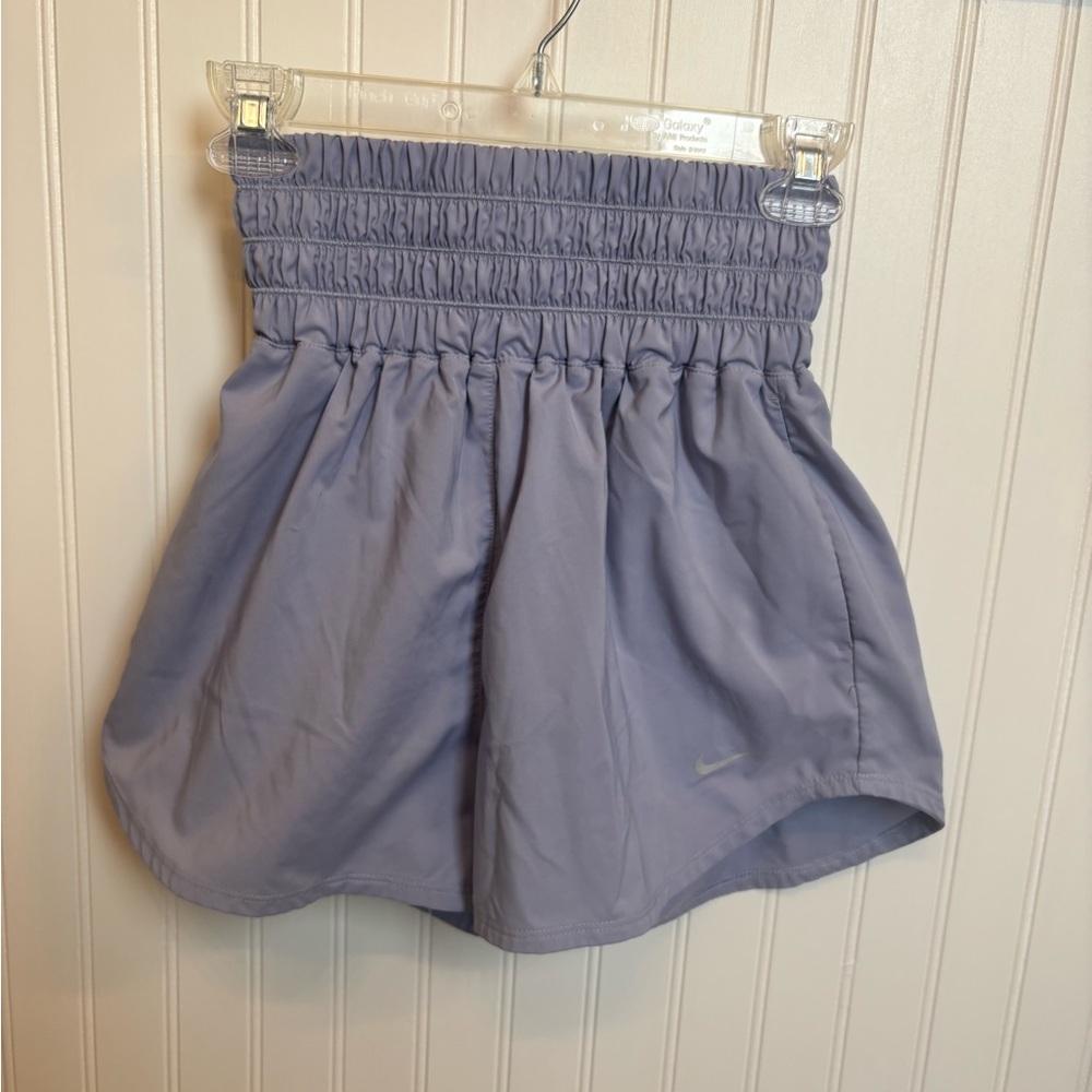 Nike Women's Light Lavender Smocked-Waist Athletic Shorts
